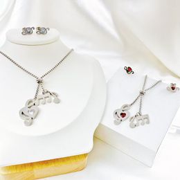 Earrings & Necklace Stainless Steel Set Sweater Chain Design Note Earring Wedding Party Sister Girl Woman Gift