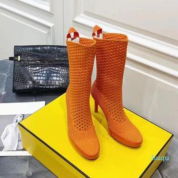 Designer- Women boots spring Resilient woven material and hollow Coloured cowhide finish zipper back easy to slip on off