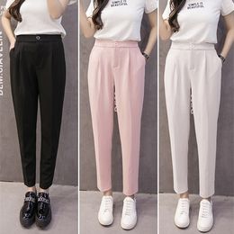 Women Chiffon Pants 2019 Spring Summer Fashion Female Casual Solid Elasitc Waist Office Lady Career Harem Pant Trousers Pantalon Q0801