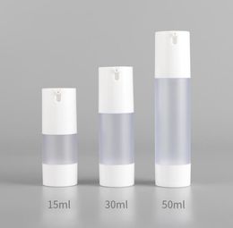 15ml 30ml 50ml Airless Bottle Essence Vacuum Pump Frosted White Refillable Bottles Liquid Makeup Container Tools 100pcs SN3028