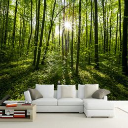 Country Style Green Forest Nature Landscape Photo Mural Environmental Friendly Non-woven Straw 3D Customized Wallpaper For Wall