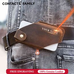 CONTACT'S FAMILY 100% Genuine Leather Men Cellphone Loop Holster Case Belt Waist Bag Phone Anti-theft Portable Wallet