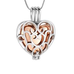 Stainless steel hollow heart pendant heart-shaped funeral cremation casket necklace Necklaces fashion jewelry.