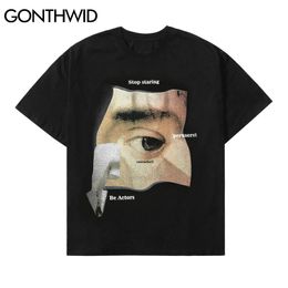 GONTHWID Tees Hip Hop Graffiti Letter Eye Tshirts Harajuku Streetwear T-Shirts Men Fashion Summer Short Sleeve Cotton Loose Tops C0315