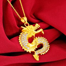 Tiny Zircon Dragon Pendant Chain 18k Gold Filled Fashion Cool Men Jewellery Gift Vivid Anmial Design