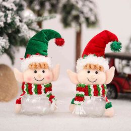 Transparent Elf Baby Doll Candy Tin Xmas Tree Tree Appeso Borse Orementi Buon Natale Decor Bambini Naviidad Confezione regalo Confezione
