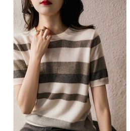 Summer lazy knit oversize sweater women's pullover Korean loose bottoming shirt big sweater Oversized Stripe jumper 210604