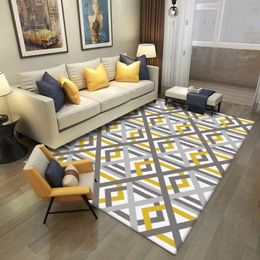 Nordic Geometric Style Yellow Grey Pattern Carpet Living Room Carpet Sofa Coffee Table Doormat Bedroom Bedside Blanket 210301
