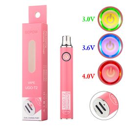 UGO T2 Vape Battery 650mAh 900mAh Dual Charger Port Vapor Pens Preheating Variable Voltage 510 Thread Empty Oil Cartridges Batteries