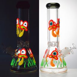 11 Inch Glow In The Dark Glass Bongs Straight Tube Oil Dab Rigs Mushroom Beaker Bong 18mm Joint Water Pipes With Diffused Downstem