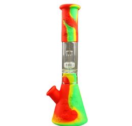 2021 Silicone Water Bong Beaker Glass Bong Recycler Percolator Silicone Oil Rigs 285mm Silicone Smoking Bubler Pipe by DHL Free