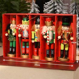 1Set Nutcracker Puppet Doll Merry Christmas Decor Wooden Nutcracker Soldier Ornaments Xmas Tree Small Pendants Exquisite Gift 211012