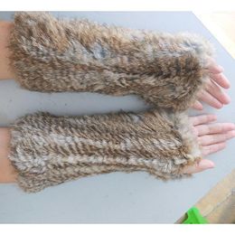 Long Real Fur Gloves Fashion Knitted Arm Warmer Gnenuine Glove Knitting Warm Thick Warmers1