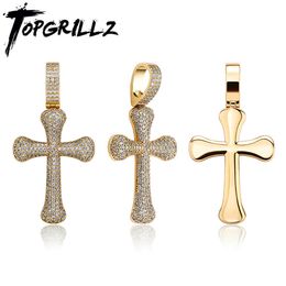 TOPGRILLZ Luxury Classic Cross Iced Out Round Cross Pendant Gold Colour Copper Material Hip Hop Fashion Jewellery For Gift X0707