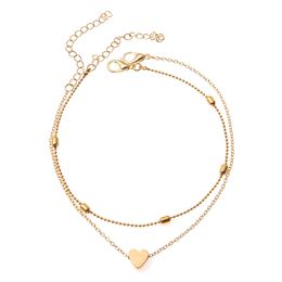 Alloy Chain Anklet Femme Girl Gifts Beach Leg Bracelet For Women Charm Beaded Heart-shaped Pendant