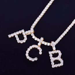 A-Z Gold Silver Colour Bling Round CZ Letter Pendant Necklace with 4MM 22inch CZ Tennis Chain Nice Gift for Friend