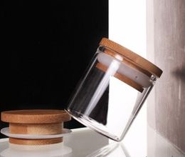 transparent glass jar dry Packing Bottles herb food container storage bamboo top lids airtight straight side wide mouth 47*50mm 50ml smell proof