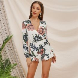 White Long Sleeve Shorts Romper Online 