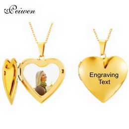 Designer Necklace Luxury Jewelry Custom Po Name Stainless Steel Heart Locket Engraving Date Gold For Women Men Choker Neck