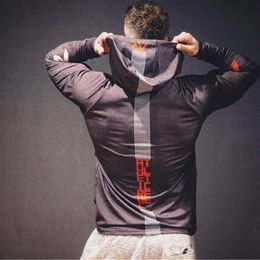Fashion New Men Fitness Polyester Slim Fit Hoodie Bodybuilding Workout Long Sleeve Tops 201113