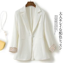 New Women's Spring Jacket 2021 Fashion OL Jacket Female Oversize Floral Sleeve Single Button Blazers White Black Women's Suit X0721