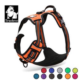 Truelove Reflective Nylon Large Pet Dog Harness All Weather Service Dog Ves Padded Adjustable Safety Vehicular Lead For Dogs Pet 211006