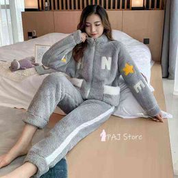 5xl Plus Big Size Pajamas Winter Hoodies Flannel for Women Fat Winter Pajamas Velvet Woman Sleepwear Sweatshirt Warm Homewear 211109