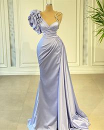 Lavender One Shoulder Mermaid Prom Dresses Side Split V Neck Ruffles Evening Dress Custom Made Beaded Floor Length Celebrity Party Gown