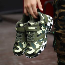 Boys Camouflage Green Sport Shoes Soft Bottom Kid Sneakers 4-16 Year Baby Tennis Sports Leather Shoes Comfortable Boy Trainers G1025