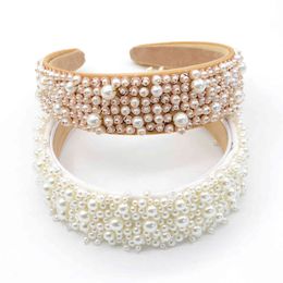 2021 Korean Women Girls Baroque Full Pearl Glass Beads Rhinestone Hairband Headband Adult Hair Accessories