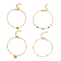 Boho Butterfly Anklet For Women Gold Multilayer Crystal Ankle Bracelet Foot Chain Leg Bracelet Beach Accessories Jewellery 4pcs/set