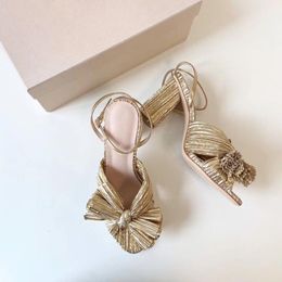 Nuove scarpe Estate Sandali con nodo a farfalla Sandali da donna Filo d'oro Scivoli alla moda Tacchi alti Caviglia avvolgente 210302