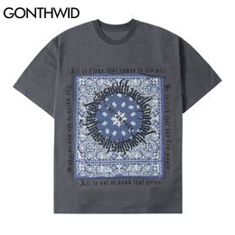 Tshirts Harajuku Hip Hop Casual Bandana Paisley Pattern Print Short Sleeve Cotton T-Shirts Streetwear Loose Tees Tops 210602