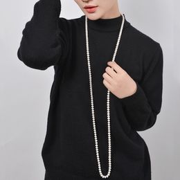 NYMPH Long Pearl Necklace Natural Freshwater Pearl Jewlery Sweater Chain 6-7MM Near Round for wedding Gril X402 Q0531