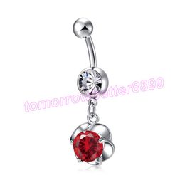 4 Colors Stainless Steel Belly Button Rings Navel Rings CZ Flower Body Piercing Bars Jewlery for Women's Bikini Fashion Jewelry