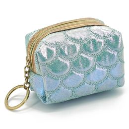 DHL200pcs Coin Purses Women PU Magic Colour Fish Scale Pattern Square Short Min Wallets