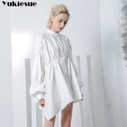 Harajuku Shirt Dress Women lantern sleeve solid white Sexy Dresses Female Patchwork Clothing Autumn maxi party dresses female 210608