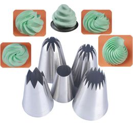 Baking & Pastry Tools 5pc Large Decorating Tip Sets Cake Biscuit Cream Tool Stainless Steel Piping Icing Nozzle Cupcake Head Dessert Decorat