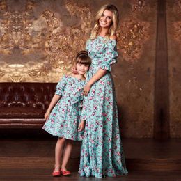 Mother Daughter Clothes Print Half Sleeve Dresses Family Matching Outfits Ankle-length Mini Dress Family Look Fashion Dress