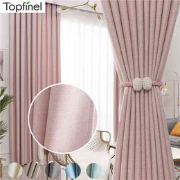 Grey Pink Blackout Curtain for Living Room Window Linen Shading Modern Curtain for Bedroom Kitchen Drapes Custom Made Teal 210913