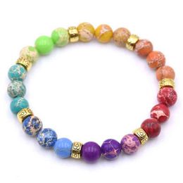 Hotsal Colourful Natural Stone Bracelet 8mm Chakra Coloured Imperial Stone Bracelet