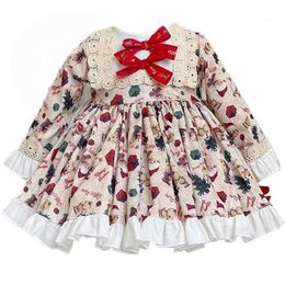 Spanish Girls Dress Long Sleeve Children Vintage Lolita Princess Ball Gown Litter Kids Turkey Cartoon Pattern Boutique Dresses 210615