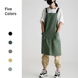 Unisex Cotton Waterproof Cooking Kitchen Aprons for Woman Man Restaurant Work Hairdresser Bib Sanitary Barbershop Apron 211222