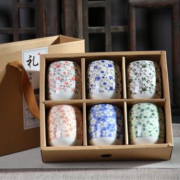 WSHYUFEI Chinese Ceramic Tea Cup Single Cup Antique Blue and White Porcelain Cup Personal Master Wine glass 6pcs
