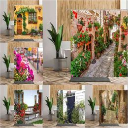 Garden Street Shower Curtains Colorful Flower Alley Printed 3D Bathroom Curtain Set Waterproof Home Bath Accessories With Hooks 210915