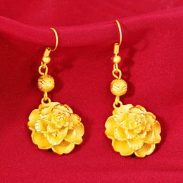 Pretty Flower Shaped 18k Yellow Gold Filled Beautiful Women Dangle Earrings Pretty Gift Charm Girl Accessories