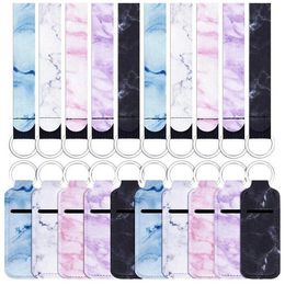 Marble Chapstick Holder Keychain Chapsticks Sleeve Pouch Lipstick Holders Keychains Lip Balm Keyring Key Chain Lanyard Wristlet