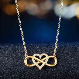 Fashion Romantic Rose Gold Silver Colour Infinite Love Necklace Classic Infinity Symbol Love Heart CZ Necklace G1206