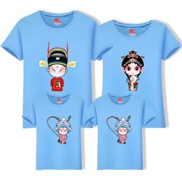 Chinese Opera Matching Family Look Outfits Cotton Casual Tops Summer Short Sleeve t-shirt Father Mother and Daughter Clothes 210713