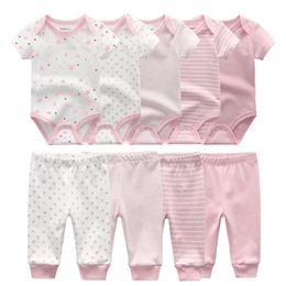 2021 Solid Bodysuits+Pants Clothing Sets Girl Unisex Newborn Boy Clothes Girls Baby Cotton 0-12M Roupa de bebe 210309